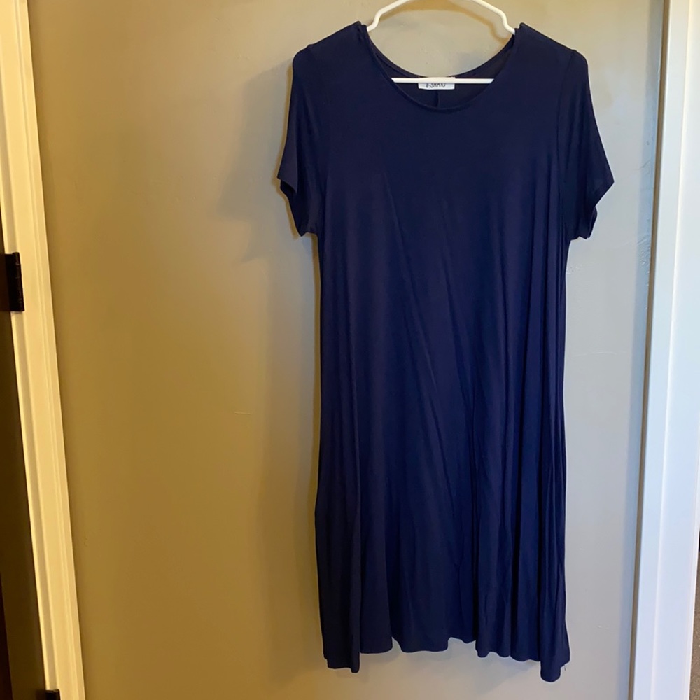 Short sleeve navy blue cotton dress